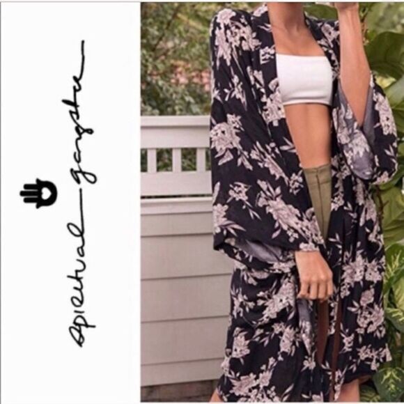 Spiritual Gangster Other - Spiritual Gangster Black Floral Kimono Tie Duster/Robe